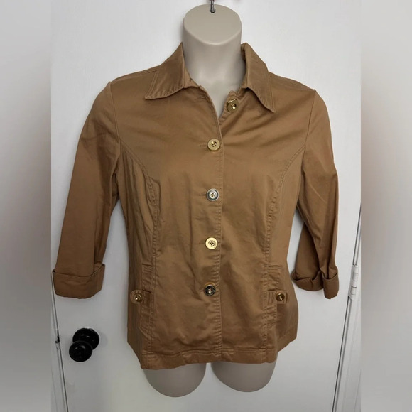 Charter Club Brown military Style Jacket with Gold Buttons Sz L #1471 - Picture 2 of 7